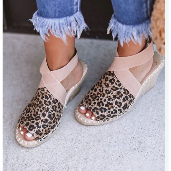 Delicious Shoes - Delicious Leopard Espadrille elastic Ankle strap Size 9